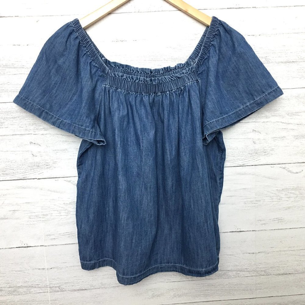 Gap Women's Chambray Tunic Top Square Neck Short Sleeves Lightweight Size XS